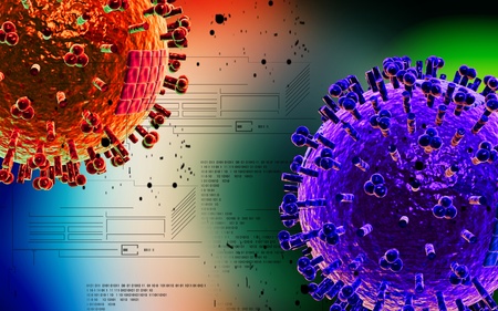 Digital illustration of  avian virus in colour  background	の写真素材