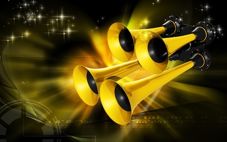 Digital illustration  of horn  in  colour background	の写真素材