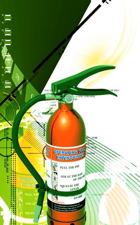 Digital illustration of fire extinguisher in colour background	の写真素材
