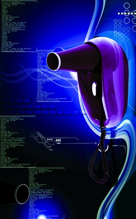 Hair dryer	Digital illustration of hair dryer cable in colour  background	の写真素材