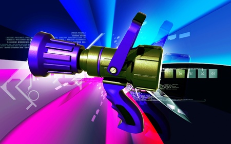 Digital illustration of fire fighting nozzle in colour background	の写真素材
