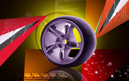 Digital illustration of Alloy wheel in colour background	の写真素材