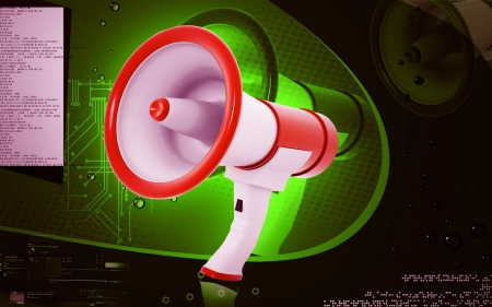 Digital illustration of Megaphones in colour background	の写真素材