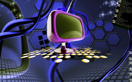 Digital illustration of Television in colour  background	の写真素材