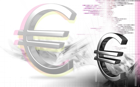 Digital illustration of euro symbol in colour background	の写真素材