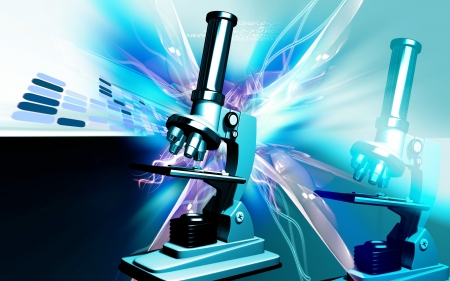 Digital illustration   of microscope in colour background	の写真素材