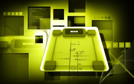 Digital illustration of  weight scale in  colour background	の写真素材