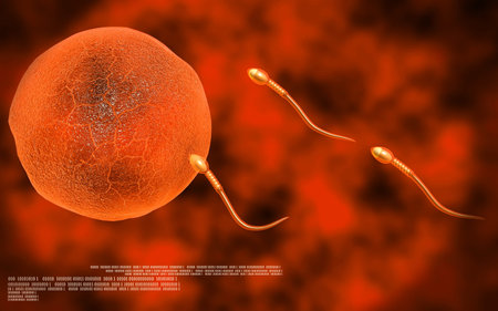 Digital illustration of  sperm  in colour  background 	