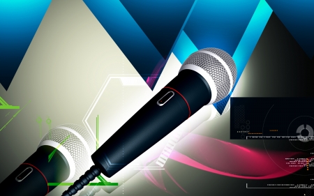 Digital illustration of microphone in colour background	の写真素材