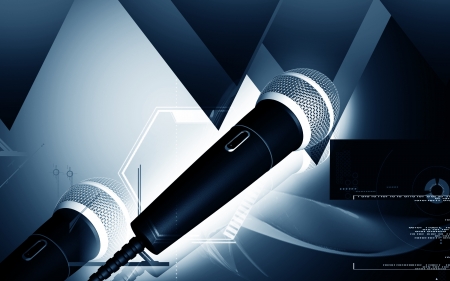 Digital illustration of microphone in colour background	の写真素材