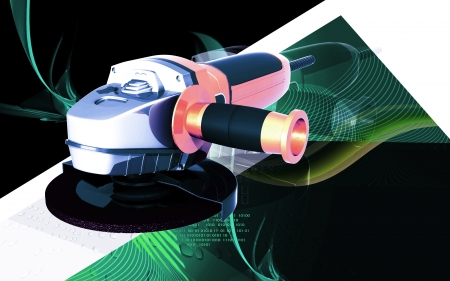 Digital illustration of angle grinder in colour background	の写真素材