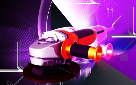Digital illustration of angle grinder in colour background	の写真素材
