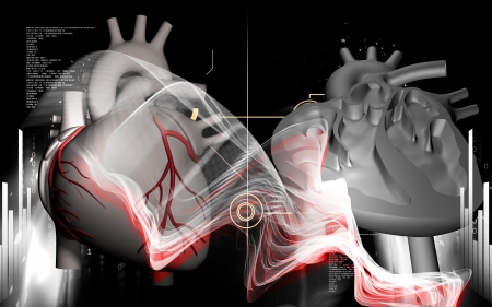 Digital illustration of  heart  in  colour  background	の写真素材