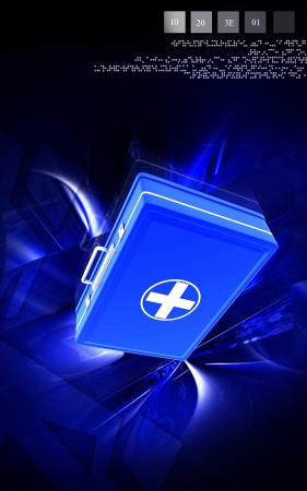 Digital illustration of First aid box  in colour background 	の写真素材