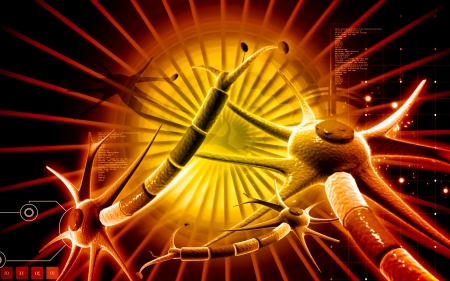 Digital illustration of  neuron  in colour  background の写真素材