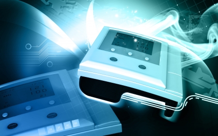 Digital illustration of  blood pressure monitor in colour  background 	の写真素材