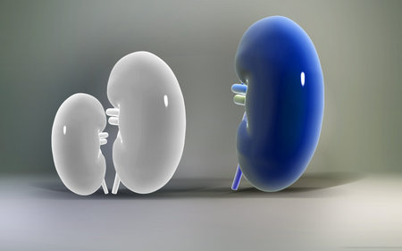 Digital illustration of kidney in colour background 	