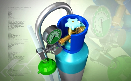 Digital illustration of oxygen cylinder in colour background	の写真素材
