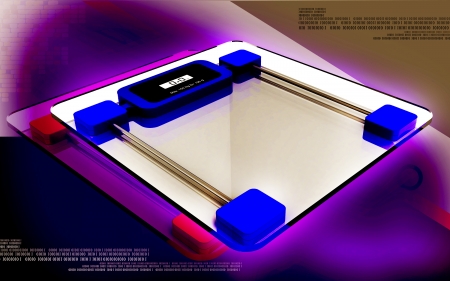 Digital illustration of  weight scale in  colour background	の写真素材