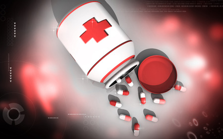 Digital illustration of capsule bottle in colour background	の写真素材