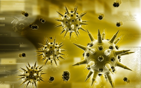 Digital illustration of  Flu virus in colour  background 	の写真素材