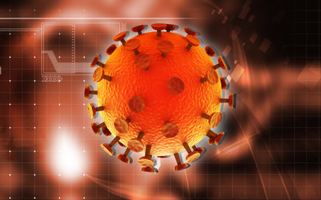 Digital illustration of  HIV Virus  in colour  background 	