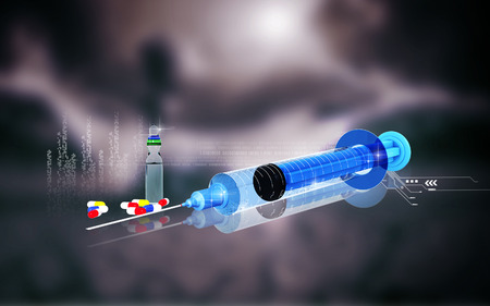Digital illustration   of syringe in colour backgroundの写真素材