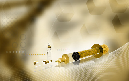 Digital illustration   of syringe in colour backgroundの写真素材