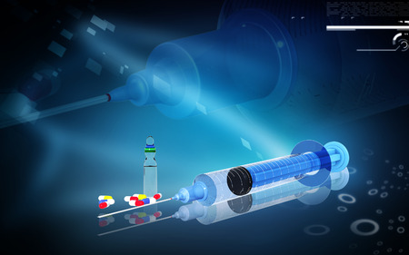Syringe	Digital illustration   of syringe in colour backgroundの写真素材