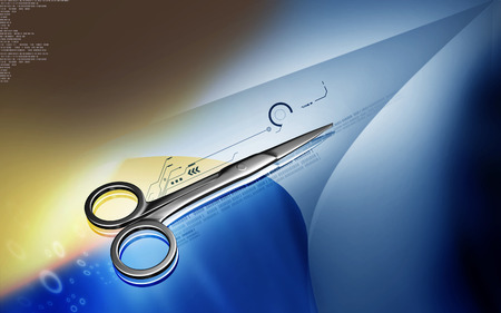 Digital illustration of surgical scissors in colour backgroundの写真素材