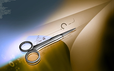 Digital illustration of surgical scissors in colour backgroundの写真素材