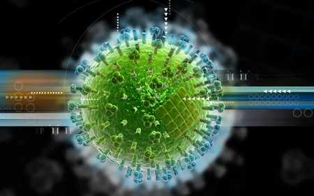 Digital illustration of  avian virus in colour  backgroundの写真素材