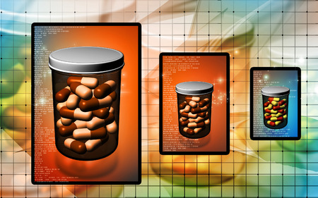 Digital illustration of capsule bottle in colour backgroundの写真素材