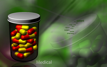 Digital illustration of capsule bottle in colour backgroundの写真素材