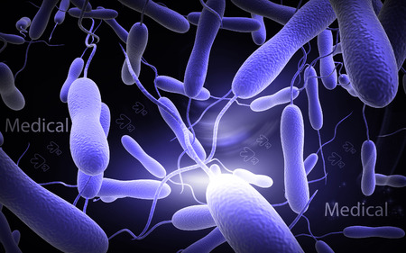 Digital illustration of cholera bacteria in   colour backgroundの写真素材