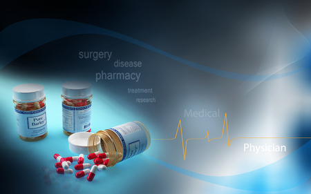 Digital illustration of capsule bottle in colour backgroundの写真素材