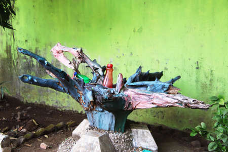 The trunk of a tree was decorated with colorの写真素材