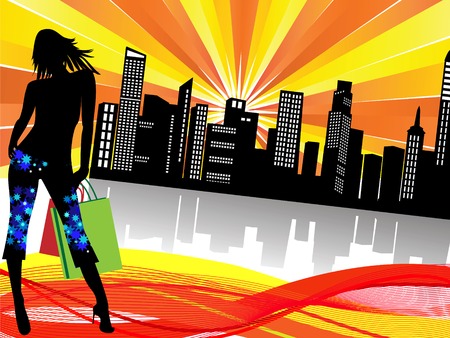 shopping girl at cityのイラスト素材