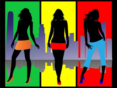 shopping girls at cityのイラスト素材