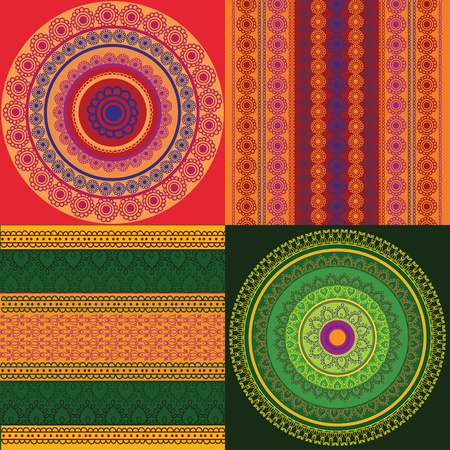 Colorful Henna mandala design with matching Bordersのイラスト素材