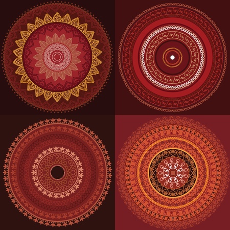 Detailed and Colorful Henna mandala Designs, Easily editableのイラスト素材