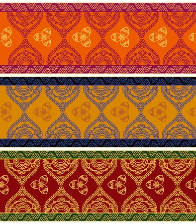 Colourful Henna Banners/ borders Indian henna art inspired -very detailed and easily editableのイラスト素材