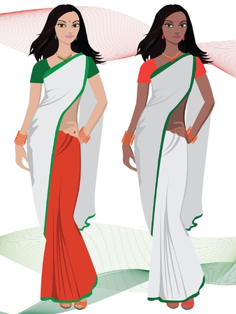 Indian young woman with sari vector のイラスト素材