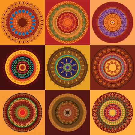 Colorful Henna Mandala design, very elaborate and easily editableのイラスト素材