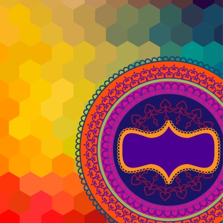 Colorful Henna Mandala design, very elaborate and easily editable  Can be used in textiles, for book design, website background  Ethnic vector Mandala background from India のイラスト素材