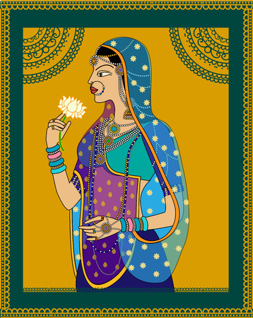 Indian Queen / princess portrait -inspired by 16th century India Rajput style of artのイラスト素材