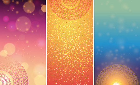 Vector - Ethnic & Colorful Henna Mandala design, on festive and glitter bokeh background bannersのイラスト素材