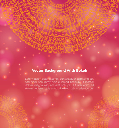Vector - Ethnic & Colorful Henna Mandala design, on festive and glitter bokeh backgroundのイラスト素材