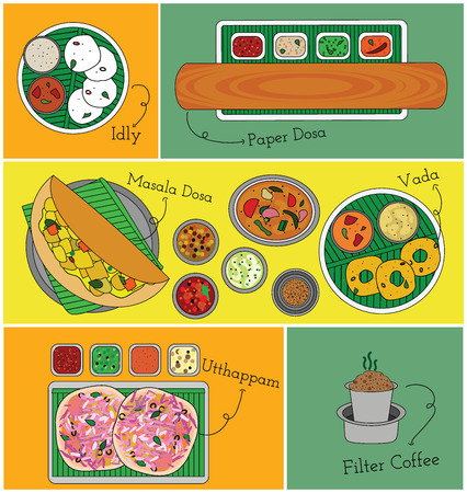 Assorted Breakfast of traditional south Indian cuisineのイラスト素材