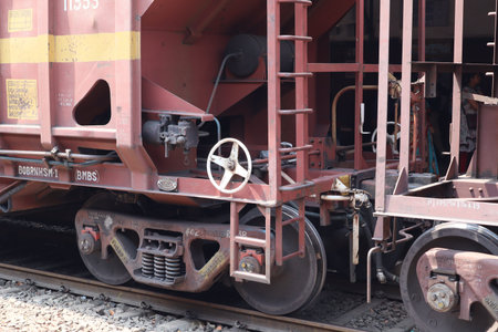Railway wagons with a valve on the rails. Railway equipment.